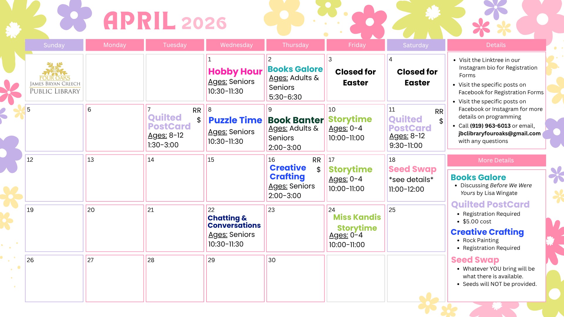 Library April 2026 Calendar